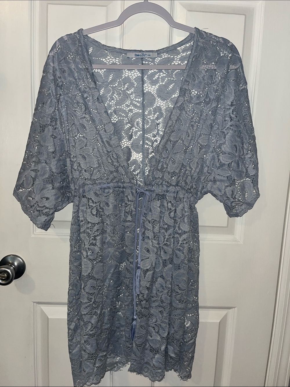 Dotti Lace Swim Cover-Up in Dusty Blue with Drawstring Waist